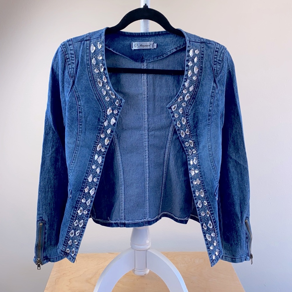 Mengnasai Rhinestone Denim Jacket